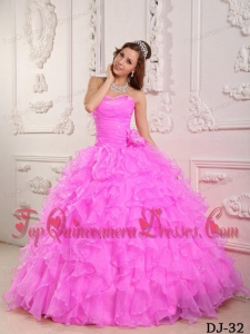 Romantic Ball Gown Sweetheart Floor-length Organza Beading Baby Pink Quinceanera Dress