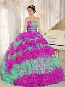 Stylish Multi-color 2013 Quinceanera Dress Ruffles With Appliques Sweetheart