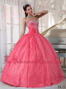 Watermelon Ball Gown Sweetheart Floor-length Taffeta and Organza Appliques Quinceanera Dress