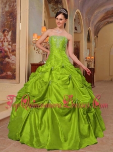 Yellow Green Ball Gown Strapless Floor-length Taffeta Beading and Embroidery Quinceanera Dress