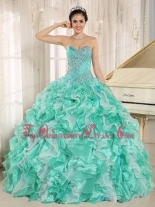 Apple Green Beaded Bodice and Ruffles Custom Made For 2013 Quinceanera Dress