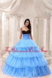 Aqua Blue Sweetheart Beaded and Layers Ball Gown Quinceanera Dress Taffeta and Organza