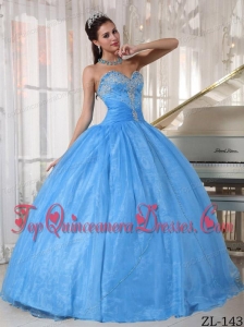 Baby Blue Ball Gown Sweetheart Floor-length Taffeta and Organza Appliques Quinceanera Dress