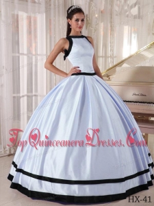 Ball Gown Bateau Lavender and Black Floor-length Satin Quinceanera Dress