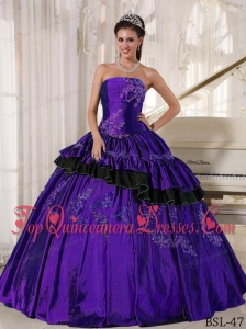 Ball Gown Strapless Floor-length Taffeta Beading Quinceanera Dress