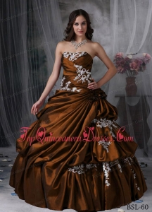 Ball Gown Strapless Floor-length Taffeta Quinceanera Dress with Appliques