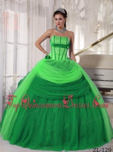 Ball Gown Strapless Floor-length Tulle Beading Quinceanera Dress