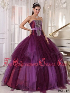 Ball Gown Strapless Floor-length Tulle Beading Quinceanera Dress