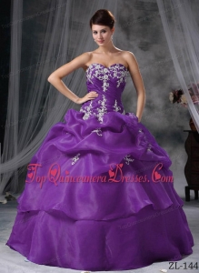 Ball Gown Sweetheart Floor-length Organza Appliques Quinceanera Dress