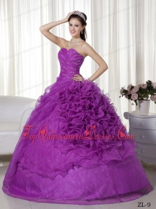 Ball Gown Sweetheart Floor-length Organza Beading and Ruch Quinceanera Dress