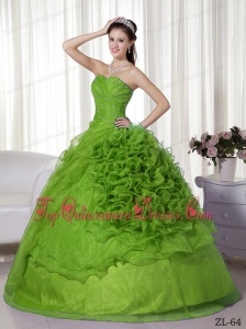 Ball Gown Sweetheart Floor-length Organza Beading and Ruch Quinceanera Dress