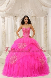 Custom Made Hot Pink Sweetheart Embroidery For Quinceanera Wear In 2013