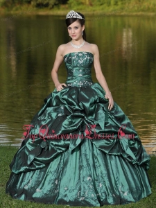 Custom Size Strapless Quinceanera Dress Beaded Decorate With Green