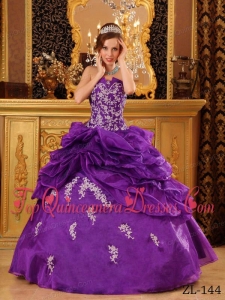 Eggplant Purple Ball Gown Strapless Floor-length Organza Appliques Quinceanera Dress