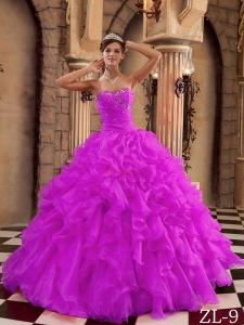 Fuchsia Ball Gown Sweetheart Floor-length Ruffles Organza Quinceanera Dress