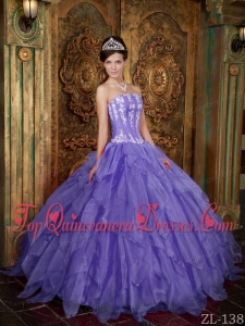 Gorgeous Ball Gown Strapless Floor-length Appliques Organza Purple Quinceanera Dress