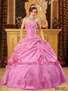 Hot Pink Ball Gown Strapless Floor-length Taffeta Beading Quinceanera Dress