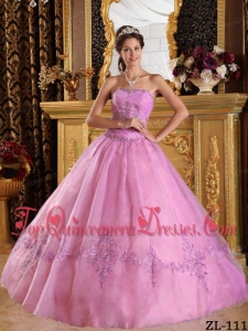 Pink Ball Gown Strapless Floor-length Appliques Tulle Quinceanera Dress