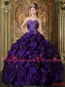 Purple Ball Gown Sweetheart Floor-length Picks-up Taffeta Quinceanera Dress