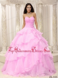 Ruched Bodice Hand Made Flowers Decorate Waist For Quinceanera Dress