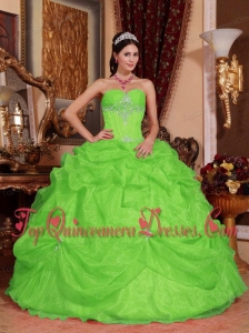 Spring Green Ball Gown Sweetheart Floor-length Organza Beading Quinceanera Dress