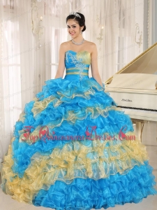 Stylish Multi-color 2013 Quinceanera Dress Ruffles With Appliques Sweetheart