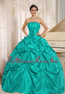 Turquoise Ball Gown Quinceanera Dress With Pick-ups For Custom Made Taffeta