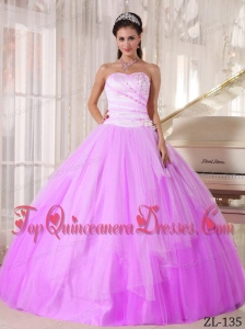 White and Pink Sweetheart Floor-length Tulle Beading Quinceanera Dress