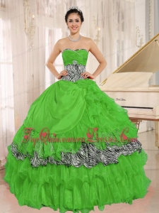 Wholesale Green Sweetheart Ruffles Quinceanera Dress With Zebra and Beading I