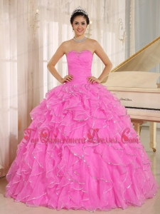2013 Ruffles and Beaded For Hot Pink Quinceanera Dress Custom Made
