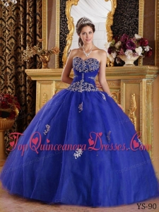 Blue Ball Gown Sweetheart Floor-length Appliques Tulle Quinceanera Dress