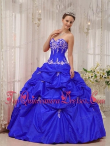 Blue Ball Gown Sweetheart Floor-length Taffeta Appliques Quinceanera Dress