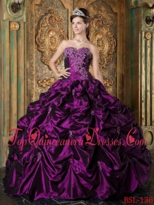 Eggplant Purple Ball Gown Sweetheart Floor-length Picks-up Taffeta Quinceanera Dress