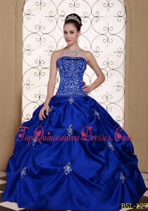 Embroidery Taffeta Strapless Modest Quinceanera Dress with Pick-ups