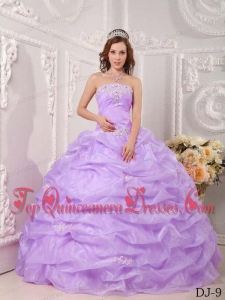 Exclusive Ball Gown Strapless Floor-length Organza Appliques Lavender Quinceanera Dress