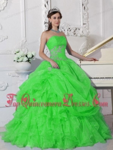 Green Ball Gown Strapless Floor-length Organza Beading Quinceanera Dress