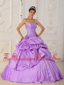 Lavender A-Line / Princess Strapless Floor-length Taffeta Beading Quinceanera Dres