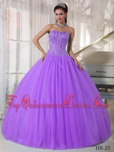 Laverder Ball Gown Sweetheart Floor-length Tulle Beading Quinceanera Dress