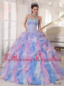 Multi-color Ball Gown Sweetheart Floor-length Organza Appliques Quinceanera Dress