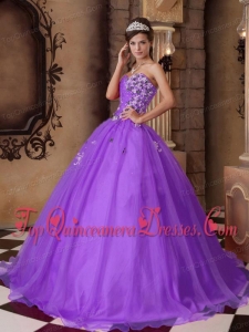 Purple A-line Sweetheart Floor-length Organza Beading Quinceanera Dress
