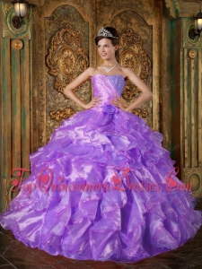 Purple Ball Gown Strapless Floor-length Beading and Ruffles Quinceanera Dress