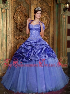 Purple Ball Gown Sweetheart Floor-length Taffeta and Organza Appliques Quinceanera Dress