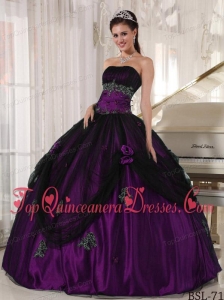 Purple and Black Strapless Floor-length Beading Quinceanera Dress