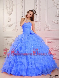 Romantic Ball Gown Sweetheart Floor-length Organza Beading Blue Quinceanera Dress