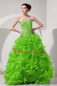 Spring Green A-line / Princess Sweetheart Floor-length Organza Beading Prom Dress