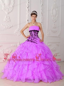 Sweet Hot Pink Strapless Appliques and Ruffles Quinceanera Dress