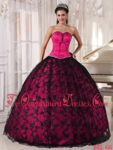 Black and Red Sweetheart Floor-length Tulle and Taffeta Lace Quinceanera Dress