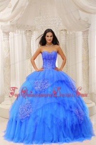 Custom Made Aqua Blue Sweetheart Embroidery For Quinceanera Wear In 2013