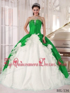 Green and White Ball Gown Sweetheart Floor-length Beading Quinceanera Dress