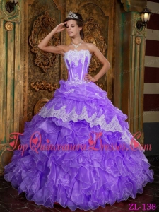 Purple Ball Gown Strapless Floor-length Ruffles Organza Quinceanera Dress